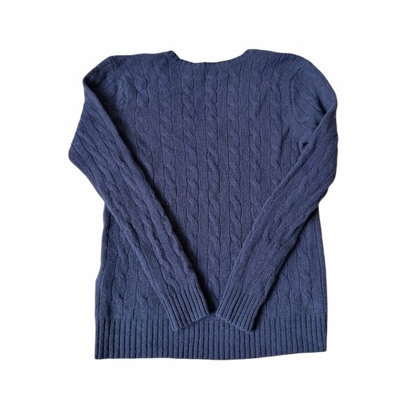 POLO RALPH LAUREN sweater Twist knit wool cashmere V-neck Blue size M - Picture 3 of 10